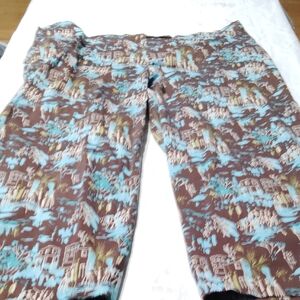 Brown and Blue Patterned Capri Pants